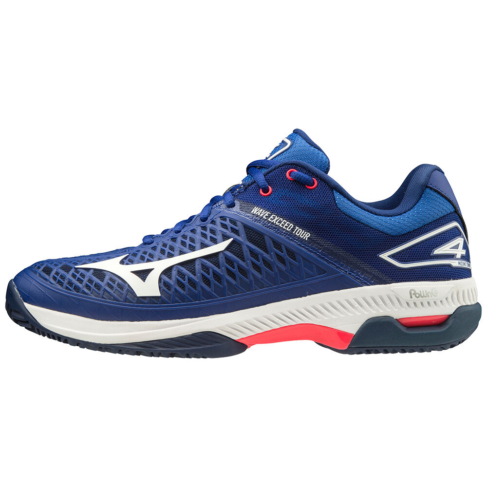 Zapatillas Tenis Mizuno Wave Exceed Tour 4 Cc Hombre Azules/Blancas/Rosas Outlet DJFB-16309